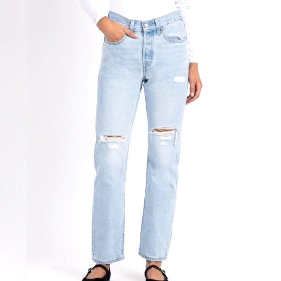 Levi's Denim - Levi's 501 Ripped High Waist Straight Leg Jeans NWT SZ 27